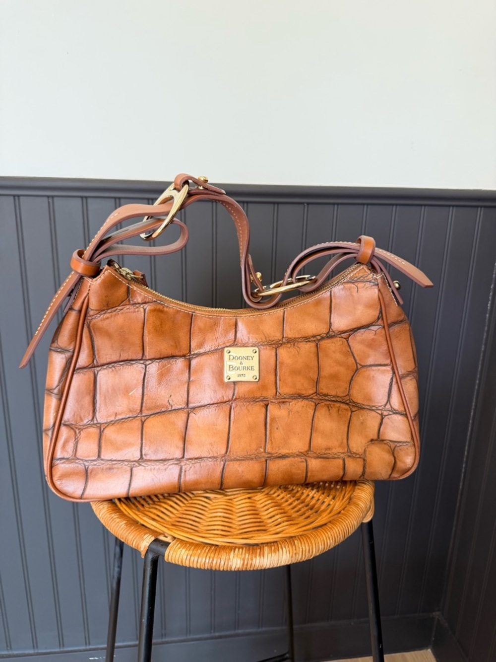 Vintage Dooney & Bourke Tan Croc-Embossed Shoulder Bag